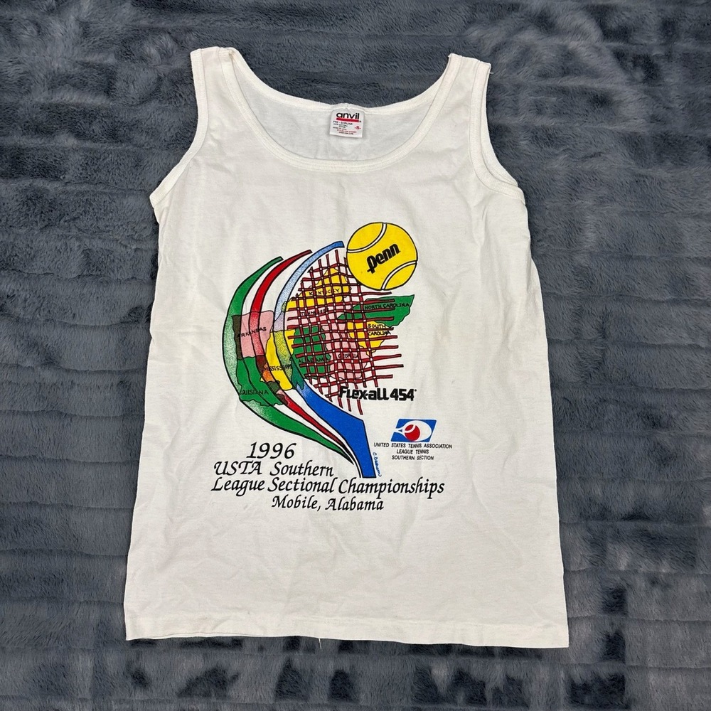 Vintage 1996 USTA Southern League Tennis Championship Tank Top White Small Anvil